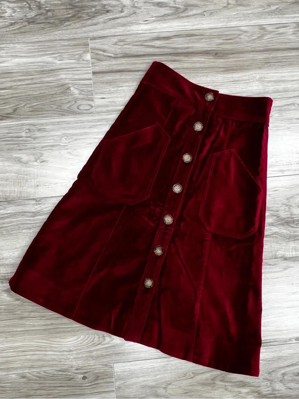 Emerson Fry Margot Button Front A line Red Velvet Skirt Size XS NWT